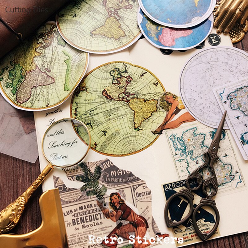 Retro Earth Map Printed Vellum Self-adhesive Paper Stickers For Scrapbooking DIY Card Making Handmade Crafts: Default Title
