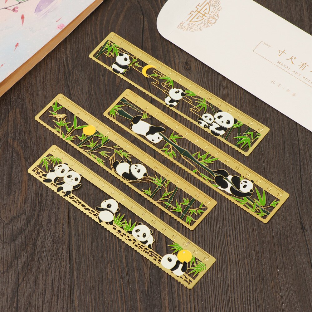 Panda Chinese Style Metal Bookmark Hollow Rulers Scale Book Holder Stationery Drawing Markers Supplies Student