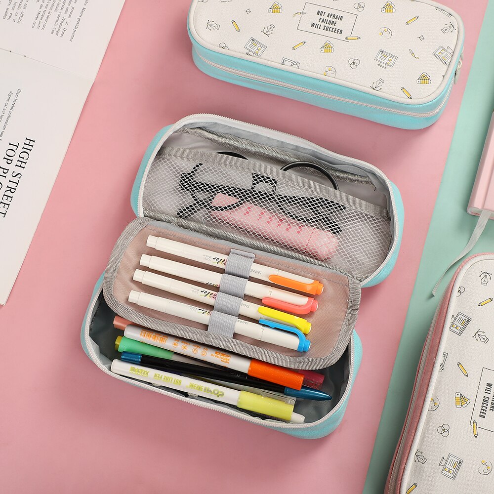 Estojo escolar portátil multifuncional, material de papelaria criativo e portátil de alta capacidade para lápis, armazenamento simples e multifuncional