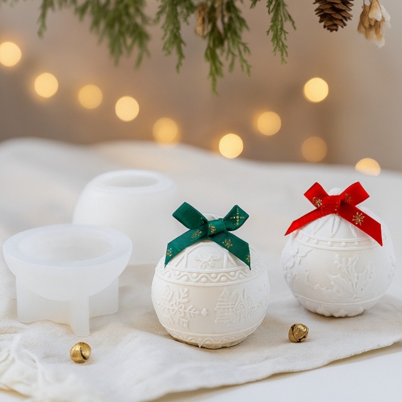 Natale palla rotonda candela barattolo stampo in silicone fai da te rilievo neve bacche scatola di immagazzinaggio kit stampi gesso resina artigianale creazione di decorazioni natalizie