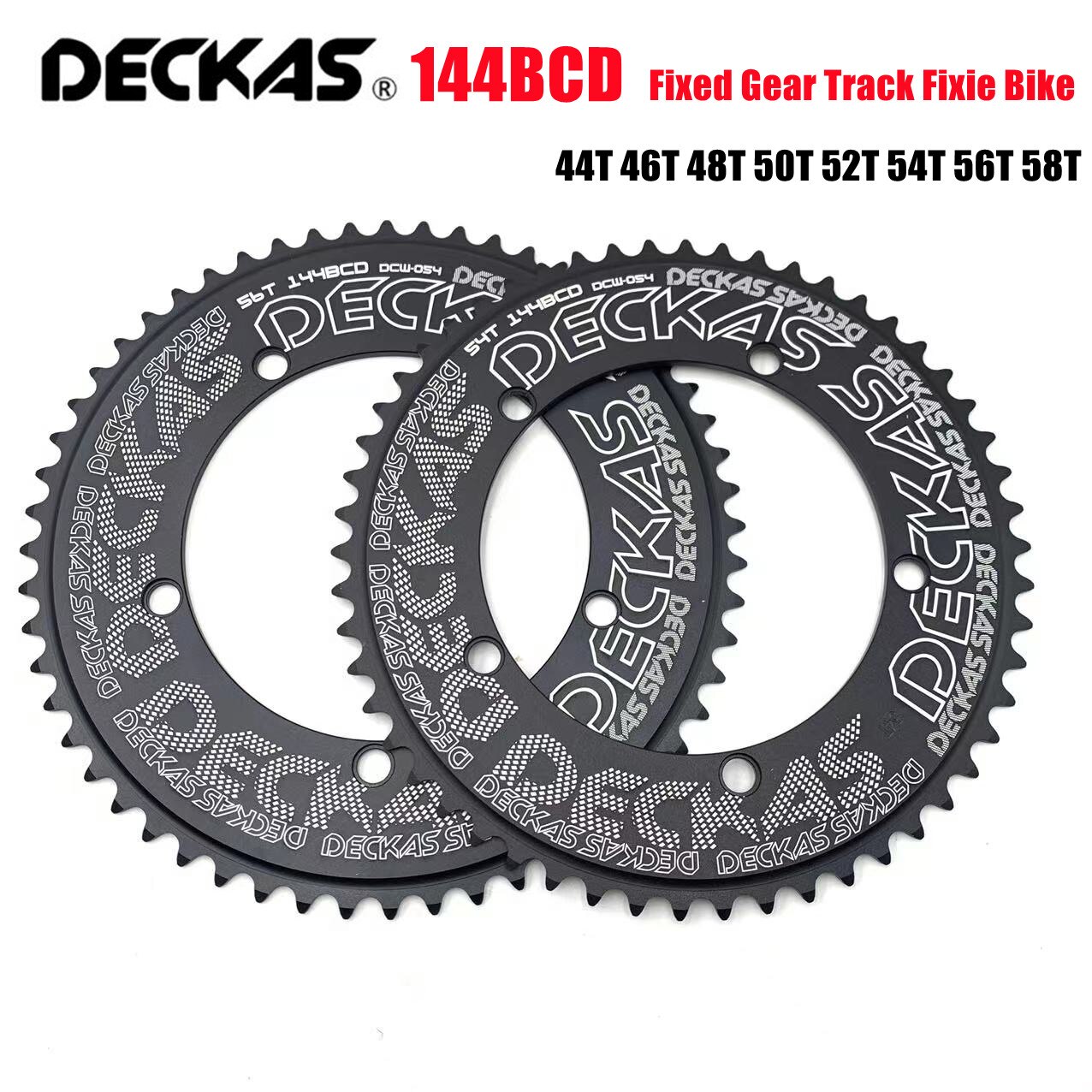 Deckas-piñón fijo para bicicleta de pista, rueda dentada especial de una sola velocidad, 144BCD, fixie, anillo de cadena redondo 44T-58T, diente 144 bcd