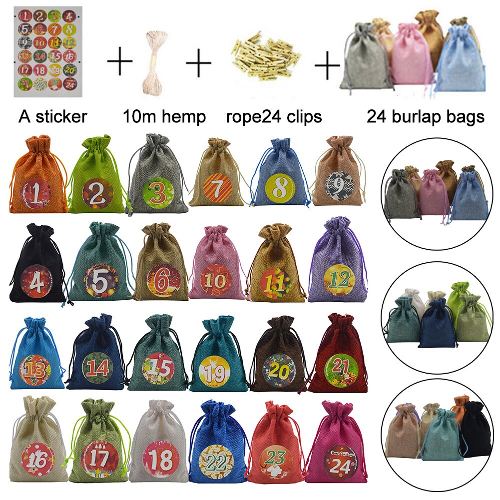 24 stuks bevat 24 cijfers stickers advent kerst kalender vulling snoep linnen zakjes zakjes jaren