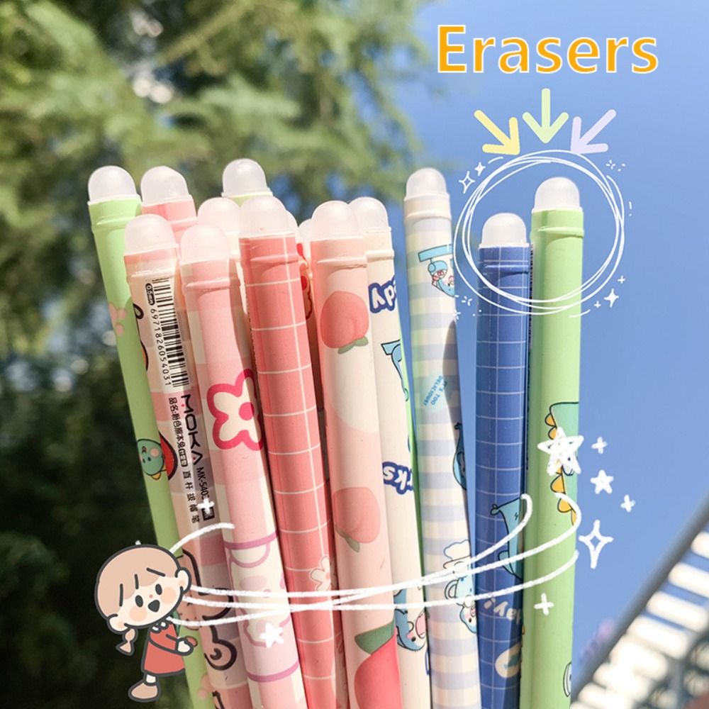 12PCS/Box 0.5mm Blue Ink Ballpoint Pen Bear Peach Astronaut Quick Drying Erasable Pen Gel Pens School Office Supplies