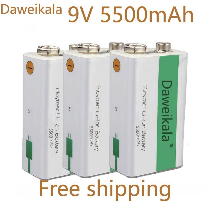 Batterie Li-ion 9V 5500mAH, adaptée aux appareils photo et autres séries de produits électroniques + ligne USB