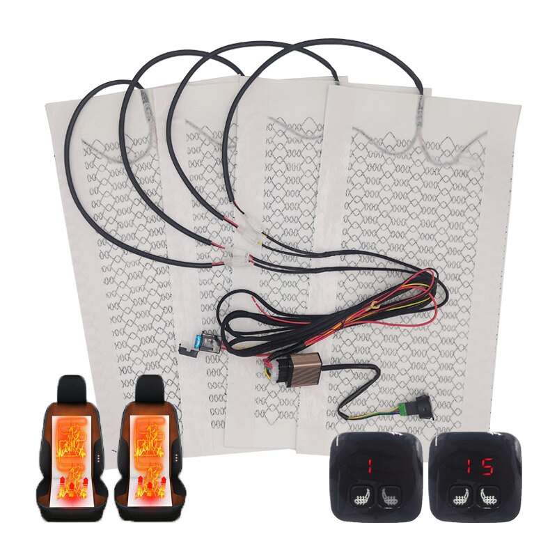 Universele 12V Auto Stoelverwarming Koolstofvezel Warmte Pads Set 5 Niveaus Digitale Display Schakelaar Dual Control Systeem Met harness Kit