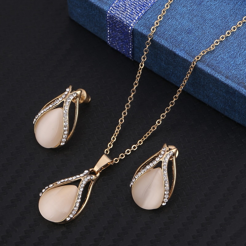 Conjunto de joyería de disfraz africano para mujer, cadena de Color dorado, colgante de piedra de ojo de gato, collar, pendientes, conjunto de boda