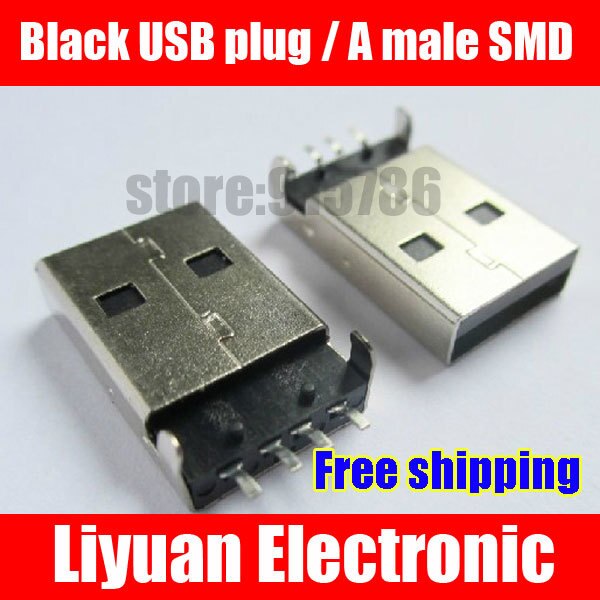 Zwart USB plug/Een mannelijke SMD/USB connector/USB jack