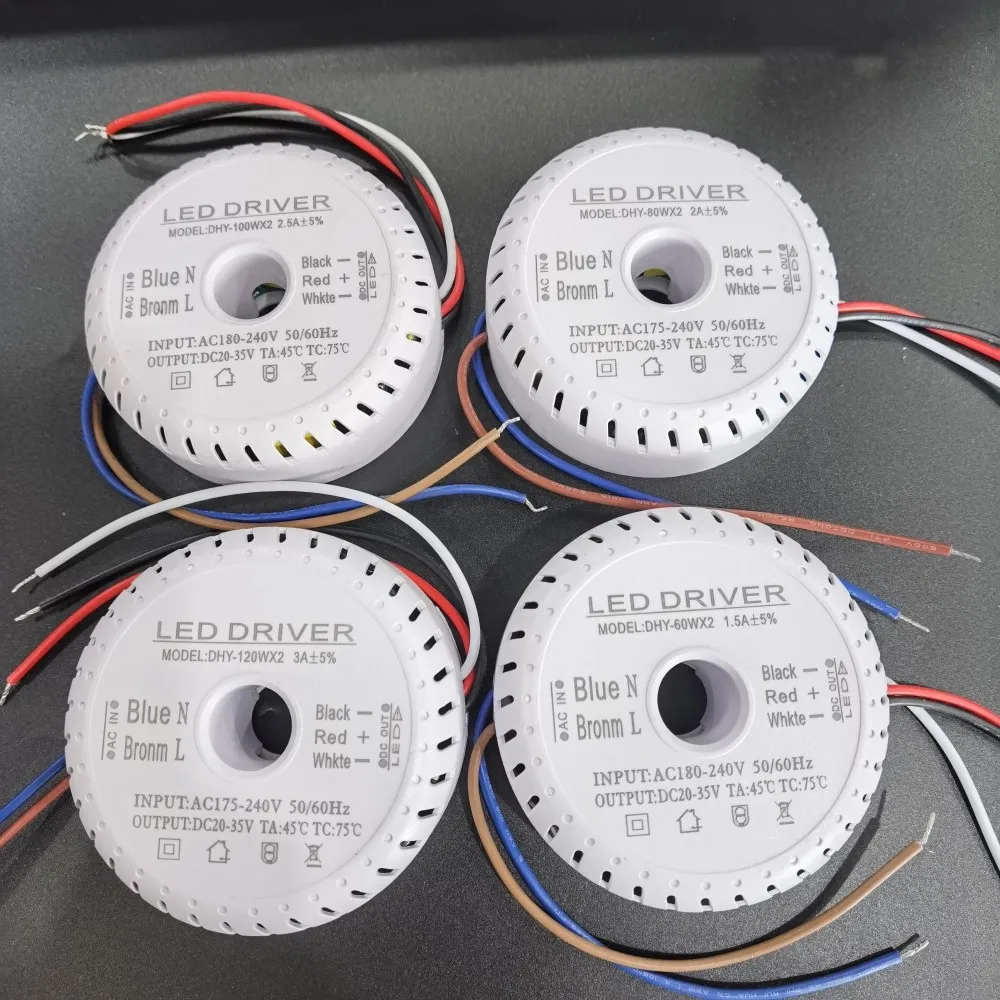 Round LED Driver AC175-240V TO DC 20V 35V 60W 80W 100W 120WX2 Power Supply Adapter External Transformer For LED Strip Lamp Indo