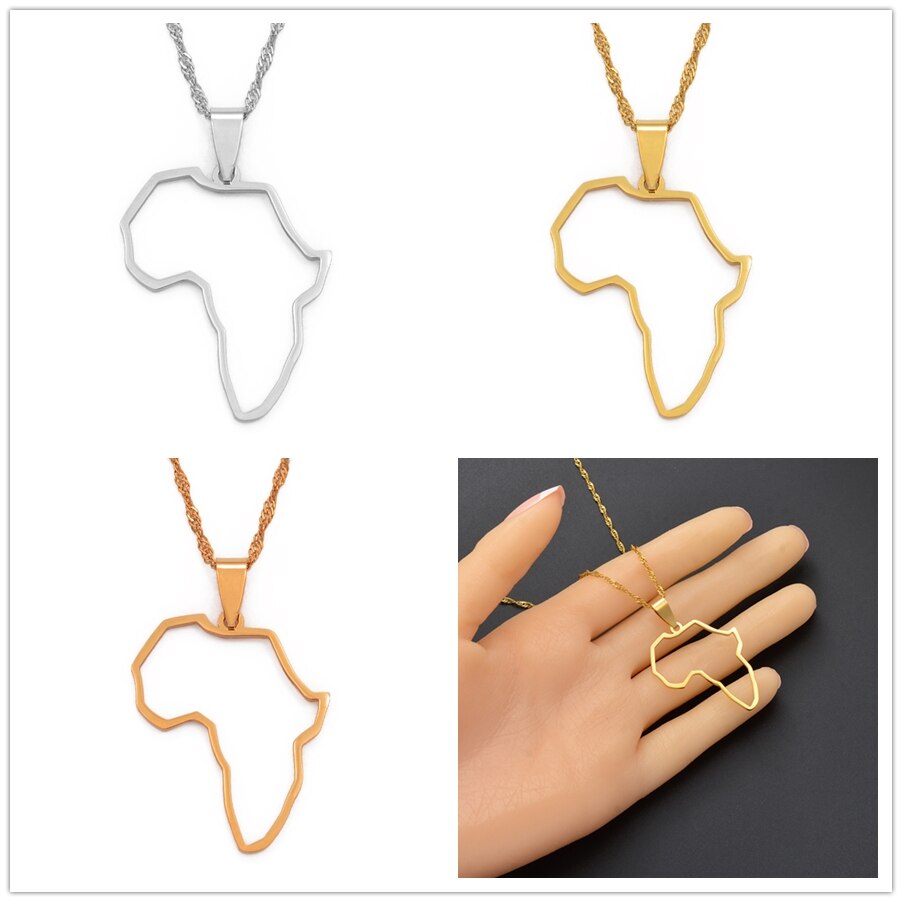 Anniyo áfrica perfil mapa pingente colares cor de ouro contorno mapas africanos jóias etíope nigéria gana congo étnica #113521