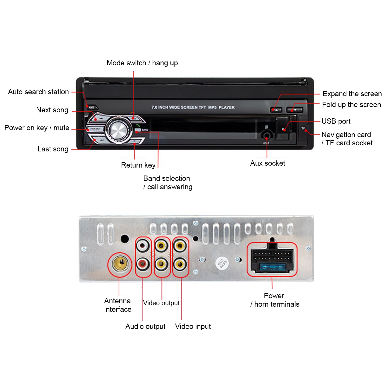 Retractable 7 Inch Multifunctional HD Touch Screen Video FM Radio Car MP5 Player Touch Screen Video FM Radio Car MP5 Player