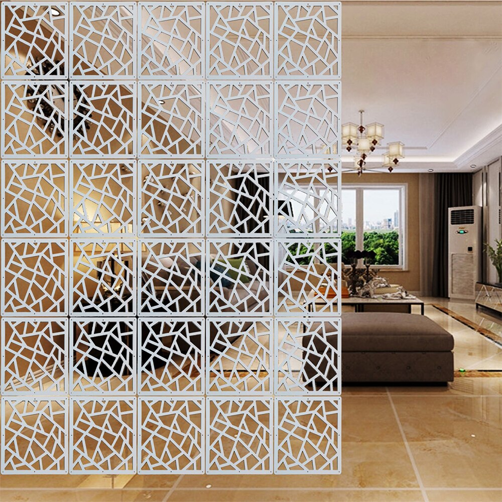 12pcs Room Divider Folding Screen Partition Room Separator Screens Wall Wooden-plastic Decorative Panel White 29X29cm