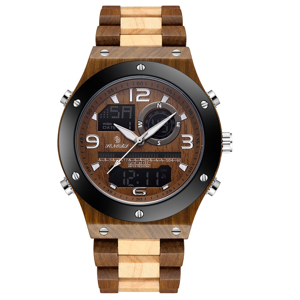 Houten Quartz Voor Mannen Horloge Relogio Masculino Multifunctionele Chronograaf Datum Sport Waterdicht Heren Mannelijke Hout Quartz Horloge