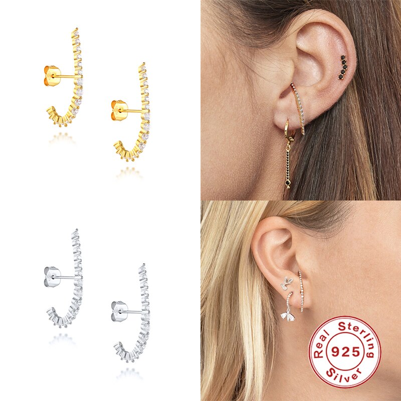 ROXI Ins Zircon Crystals Geometry Stud Earrings for Women Wedding Earrings Unusual 925 Sterling Silver Pendientes Earrings