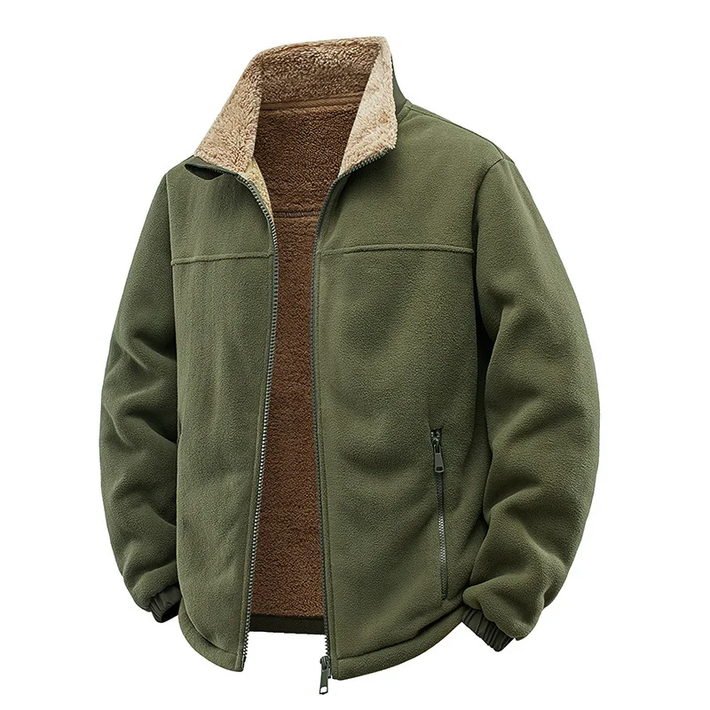 Chaqueta de lana gruesa para hombre, ropa de abrigo informal holgada de 400g de peso alto para otoño e invierno con relleno, abrigo holgado con cuello levantado