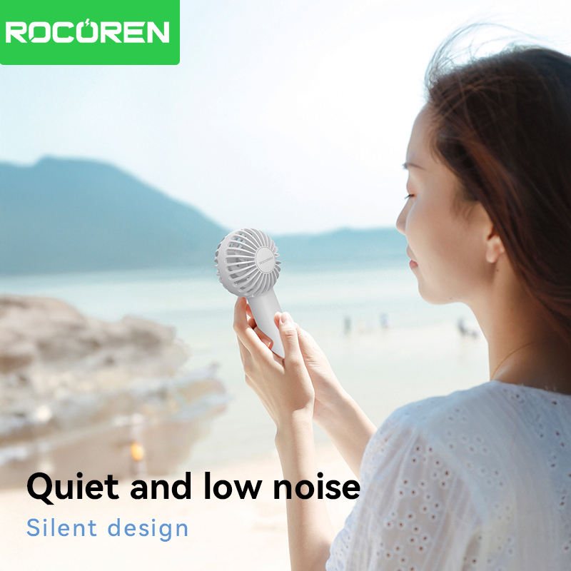 Rocoren Mini Portable Handheld Fan USB Charging 3-speed-Rechargeable Fan with Base Wrist Strap Suitable for Office and Travel