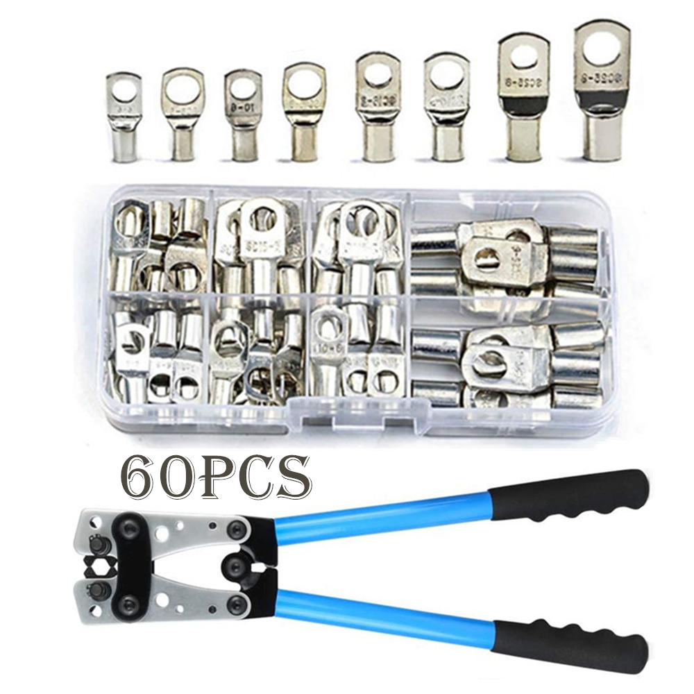 Surtido de 60 uds de Terminal de anillo de cobre para coche, conector de engarzado de Cable desnudo, terminales de batería, Kit de conectores soldados HX-50B