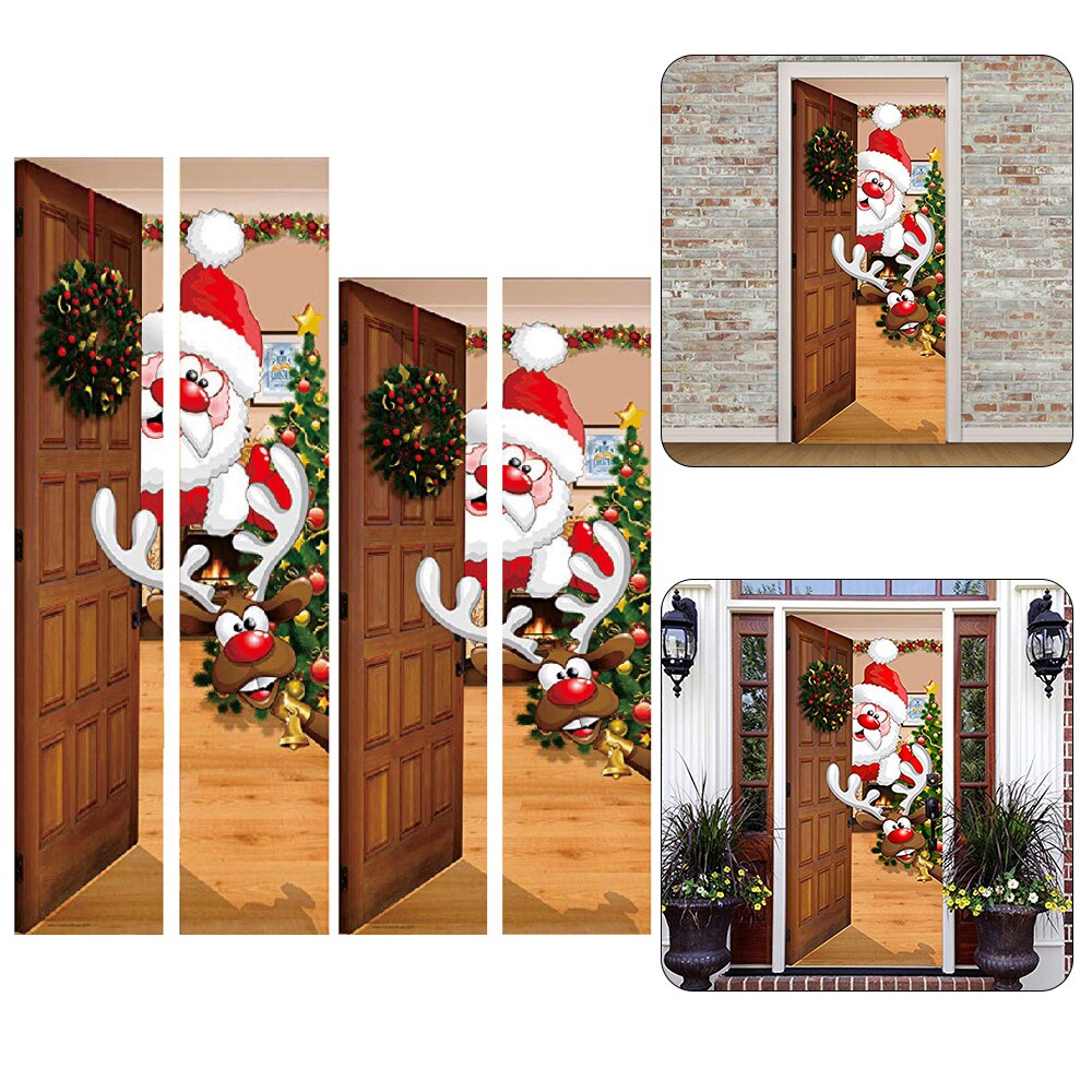 Christmas Santa Deer Door Sticker Glass Window Sticker Wooden Door Renovation Wall Sticker Home Office Decoration