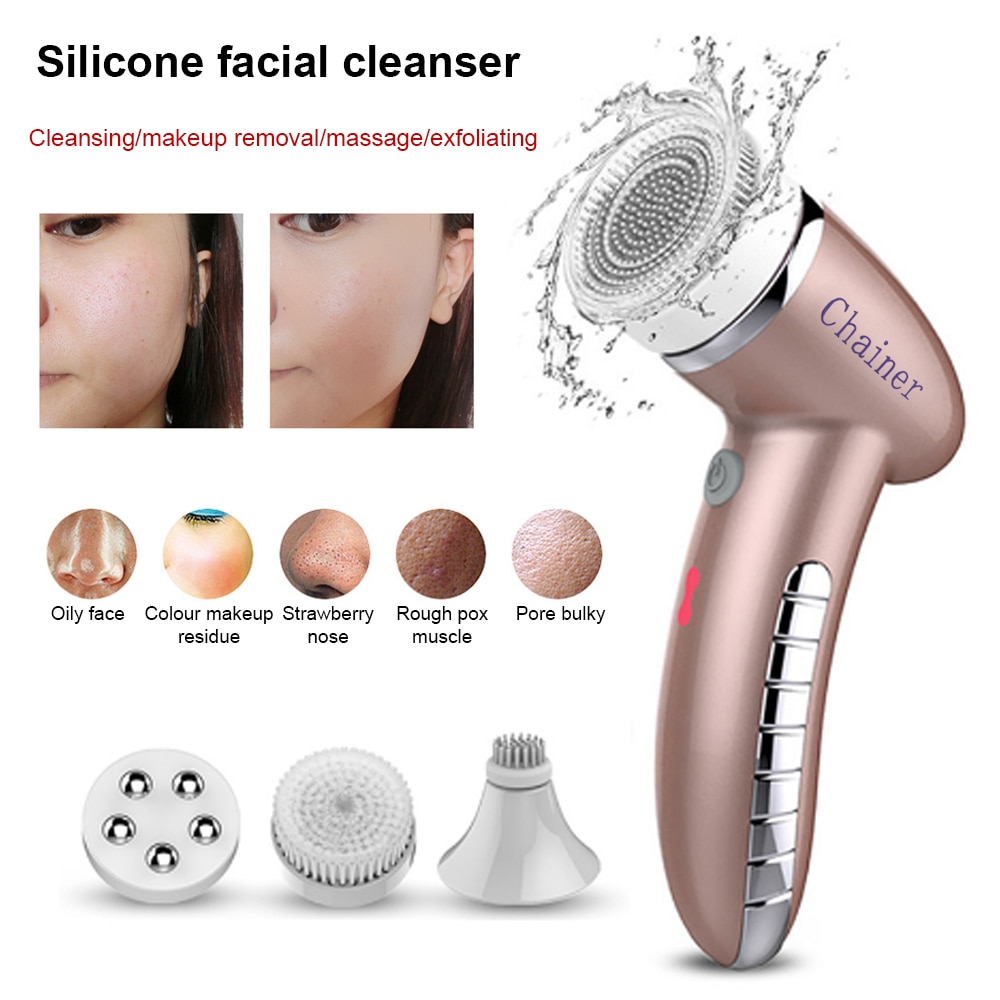 4 in 1 Electric Facial Cleanser Face Cleaning Skin Pore Cleaner Body Cleansing Massage Head Remover Machine Handy Facial Machine