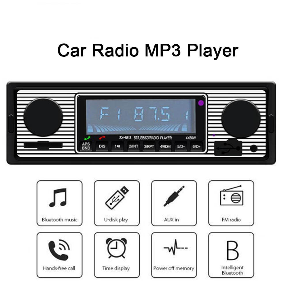 Auto Car Radio 1 DIN Bluetooth-Compatible Stereo Audio Vintage Wireless MP3 Multimedia Player AUX USB FM 12V Stereo Audio Player