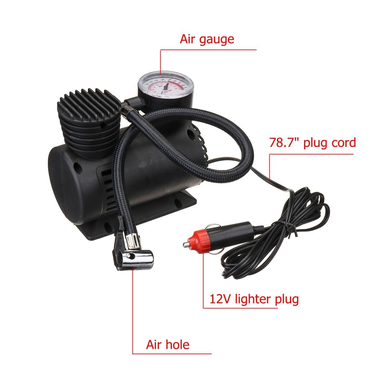 1PC Portable Electric Inflator Black 12V 300 PSI Mini Electric Air Compressor Kit Mini Car Tire Inflator For Ball Bicycle
