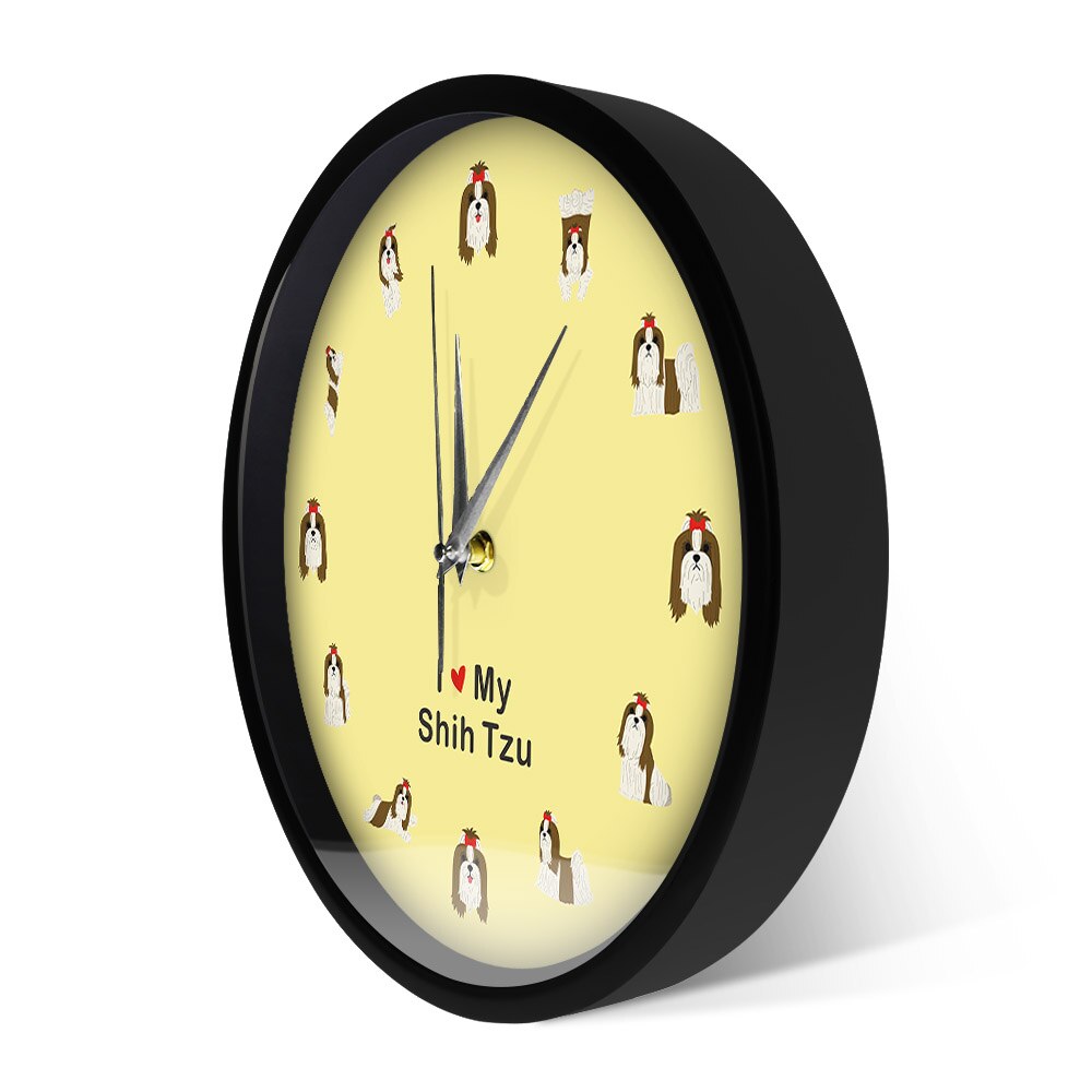Shih Tzu Nursery Animal LED Wall Clock Chinese Lion Dog Sound Activated Night Light Lamp Metal Frame Silent Timepiece