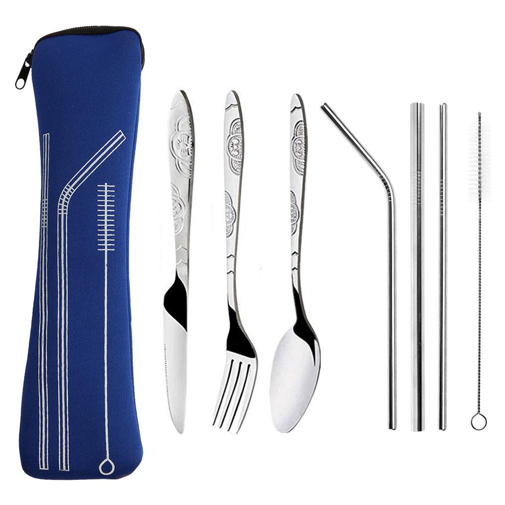 8Pcs Draagbare Servies Zak Roestvrij Staal Unieke Stijl Mooie Elegante Noble Vork Lepel Mes Reizen Pak Bestek: Cutlery set A