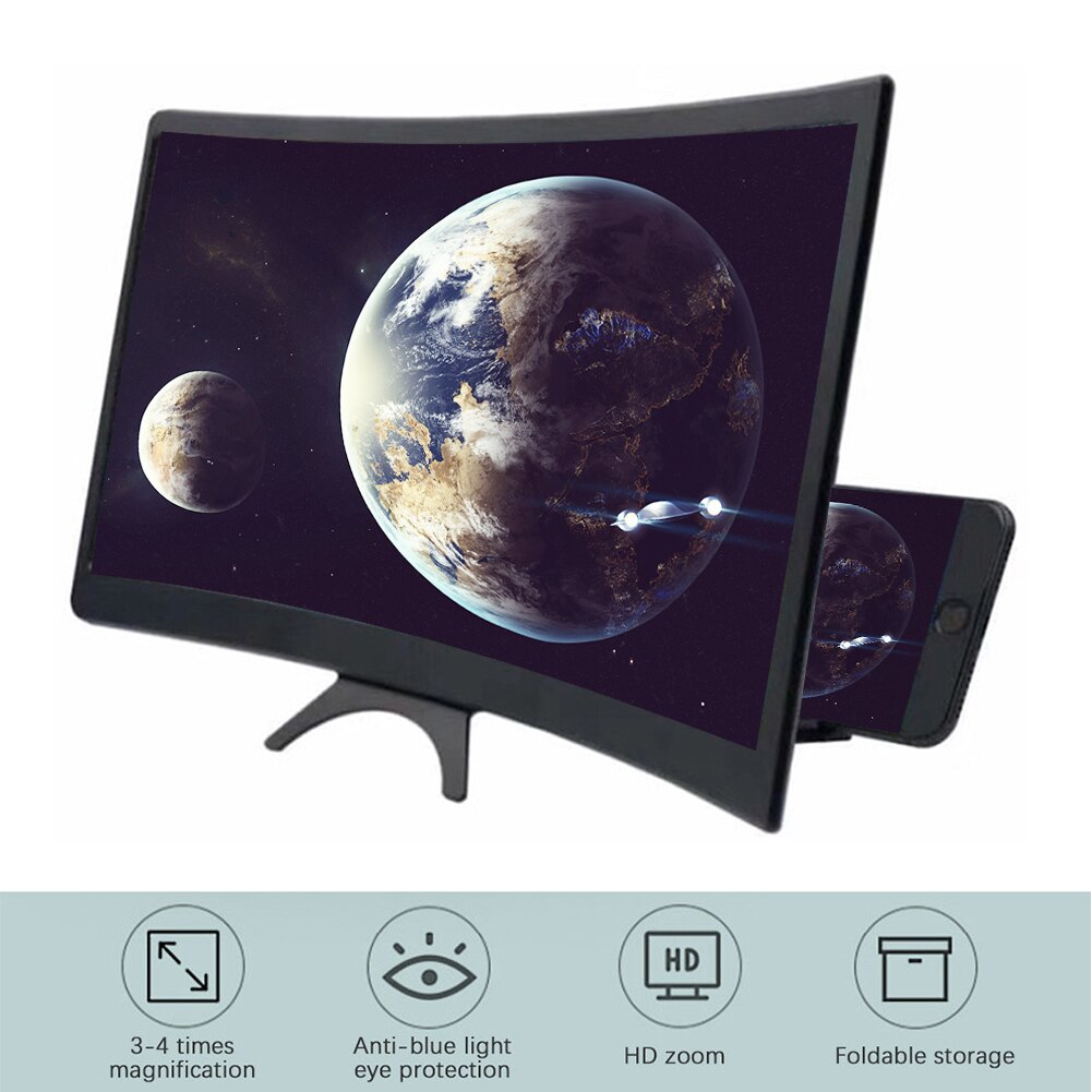 3D Telefoon Hd Scherm Versterker 12 Inch Hd Video Versterker Voor Smartphone Stand Ogen Bescherming Houder Surved Screen Magnifier