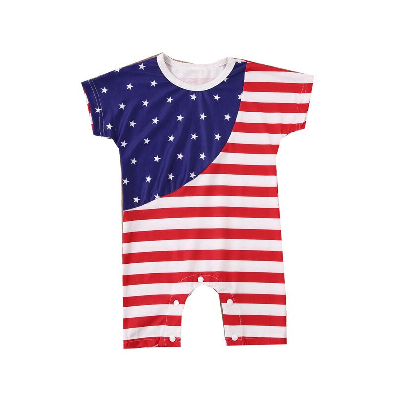 Independence Day Baby Baby Meisjes Jongens Rompertjes Gestreepte Print Korte Mouw/Mouwloze Jongens Romper Baby Katoen Jumpsuits Hoofdband: Short Sleeve 3Y