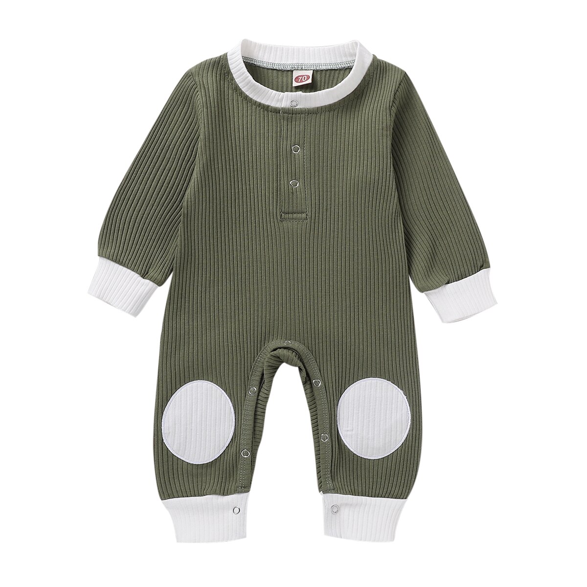 Mise au point automne bébé garçons barboteuse filles solide Patchwork manches longues bouton combinaisons 0-18M 4 couleurs: green / 6M