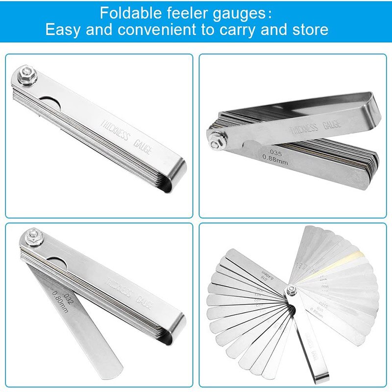 32 Blades Feeler Gauge Set Stainless Steel Dual Marked Metric and Imperial Gap Feeler Gauges Measuring Tool