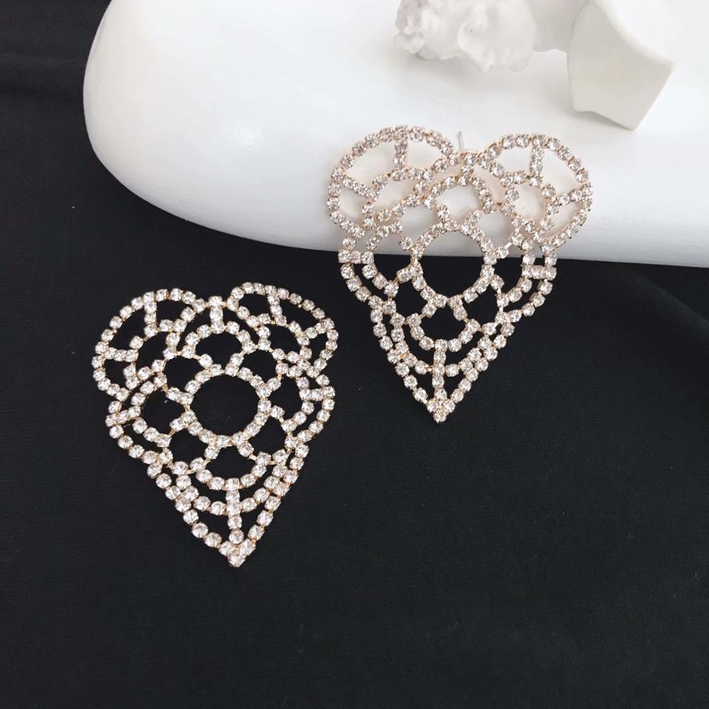 Pendientes ahuecados con diamantes de imitación para mujer, aretes con de corazón, a la , dorados, plateados, para oficina, nueva simétrica