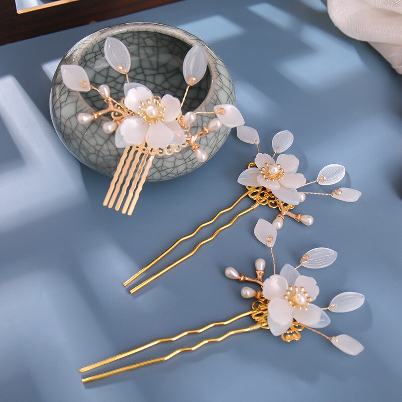 Chinese Long Hair Stick tiara Headpiece Women Hair Accessories Flower Crystal Pearl Hair Pins Handmade Hair Jewelry Accessories: GZ1004