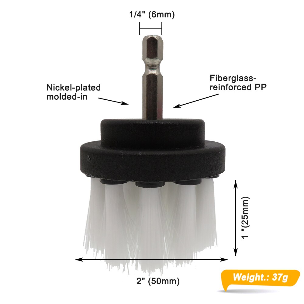 Cepillo de taladro eléctrico limpiador eléctrico amarillo de 2/3, 5/4/5 pulgadas, cerdas de dureza media, limpieza de ducha y baño, sin arañazos, 1 Uds.: 2 Inch Short