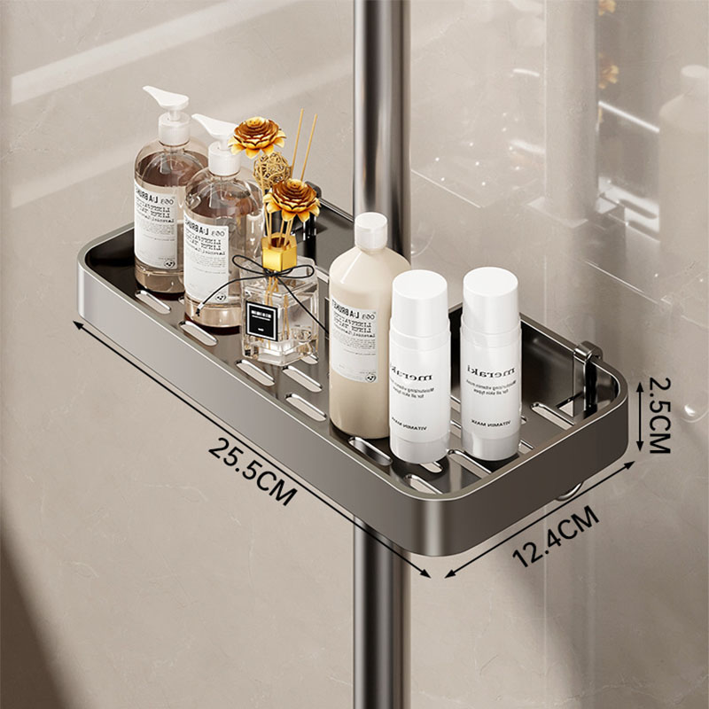 Rack de armazenamento para chuveiro de banheiro, haste de elevação, gel de banho, shampoo, organizador sem perfuração, suporte de liga de alumínio com ganchos: Amarelo