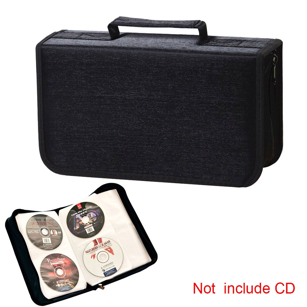Space Saving CD Wallet Car Disc Large Capacity Box Travel Zipper Storage Bag Black 128 CDs Home DVD Holder