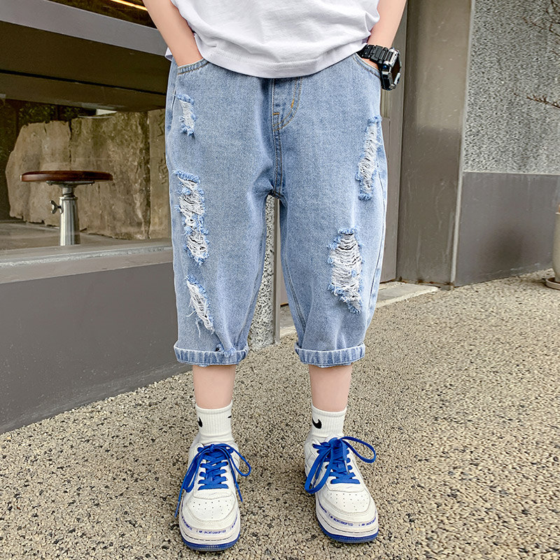 Pantalones cortos vaqueros rasgados para niños, de verano, de , con agujeros rotos, para adolescentes de 5 a 14 años