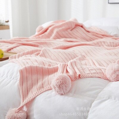 mylb Brand cotton Pom Crochet Thread Blanket 100*105 150*200cm For Babies Adults Twin Size Bed Kitted Throws Bed Runners: 1pink / 105cm 100cm