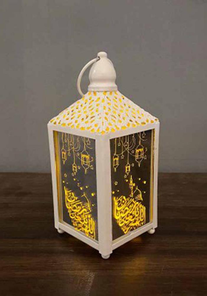 Ramadan lantaarn met led ramadan en eid decoratie voor thuis ijzeren glazen hangende lantaarn voor feest eid mubarak verlichting
