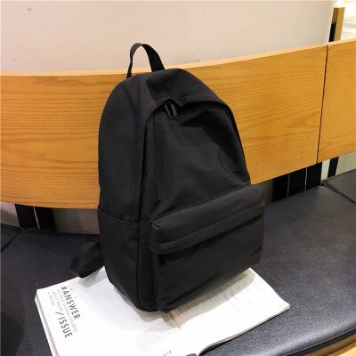 Solid Canvas Backpack For Teenagers Women Casual Large Capacity School Bag Simple College Wind Travel Backpack Mochila: Black