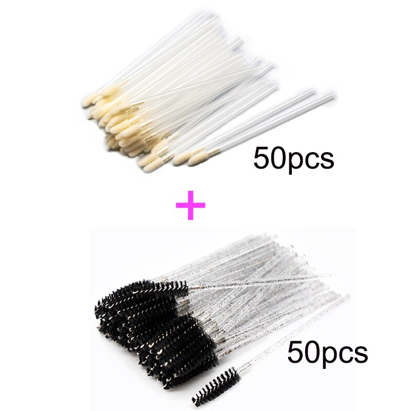 200Pcs Roze Mascara Wands Lipgloss Wand Borstel En Wimper Cleaning Micro Applicator Set 3 In 1 Eye Lash makeup Tools In Bundel: 100pcs white set