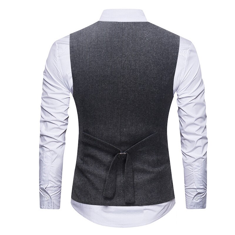 Lichtgrijs visgraat tweed vest heren merk slim fit v-hals vesten gilet heren formeel zakelijk bruiloft vest heren gilet