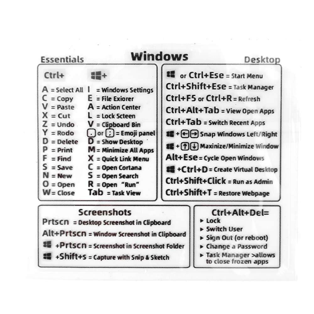 Laptop-Tastatur Referenz Abkürzung Aufkleber für MacBook Luft Profi transparent wasserdicht schnelle Referenz Leitfaden Aufkleber für Fenster: Blau / 10"