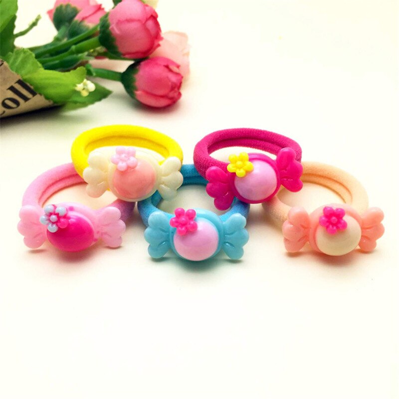 20PCS/Lot Little Girls Cartoon Elastic Hair Band Candy Color Hair Rope Kid Resin Headband Children Hair Accessories Tie Gum