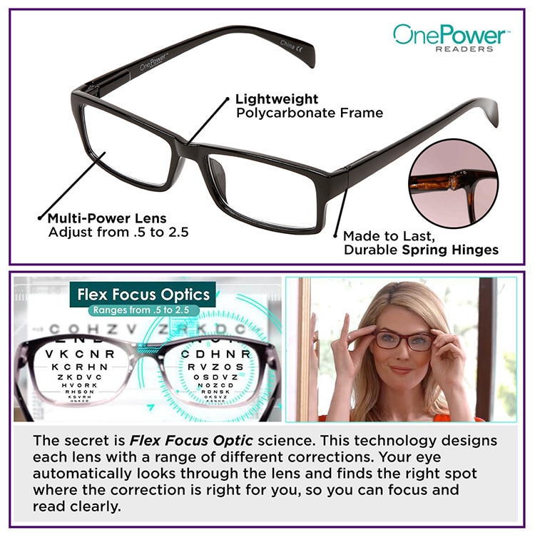 Adjustable Multifocal Reading Glasses Focus Auto Adjusting Optic One Power Readers Reading Glasses ranges from 0.5 to 2.75