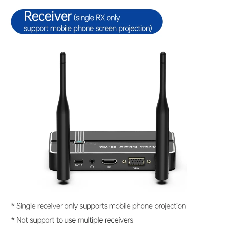 5G 4K 1080P 50M inalámbrico HDMI VGA transmisor de vídeo receptor extensor adaptador de pantalla Dongle para teléfono TV Monitor proyector PC: Negro