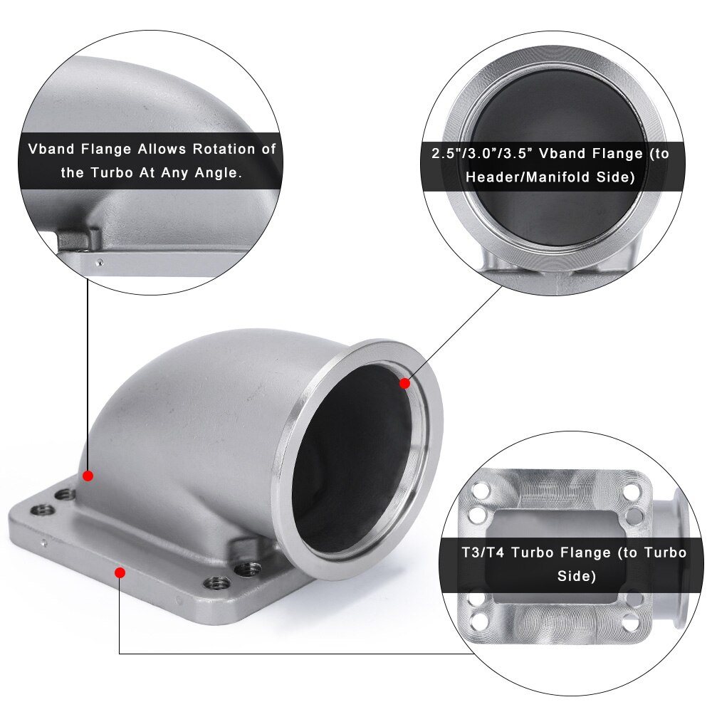 WLR - 2.5&quot; 3.0&quot; 3.5&quot; Vband 90 Degree Cast Turbo Elbow Adapter Flange 304 Stainless Steel For T3 T4 Turbocharger