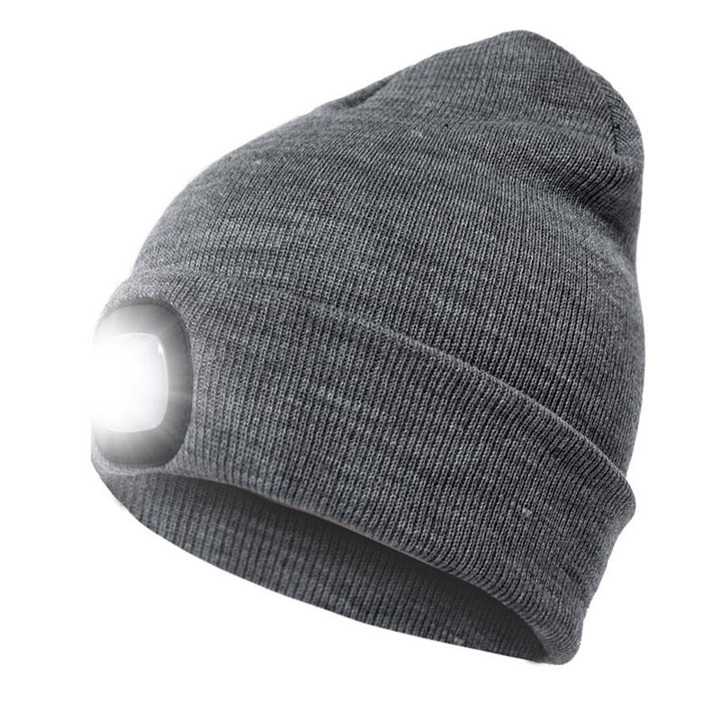 Unisex beanie led tændt kasket udendørs fiskeri løb strikket beanie hat led flash camping klatring cap vinter varm strikket hat: Grå