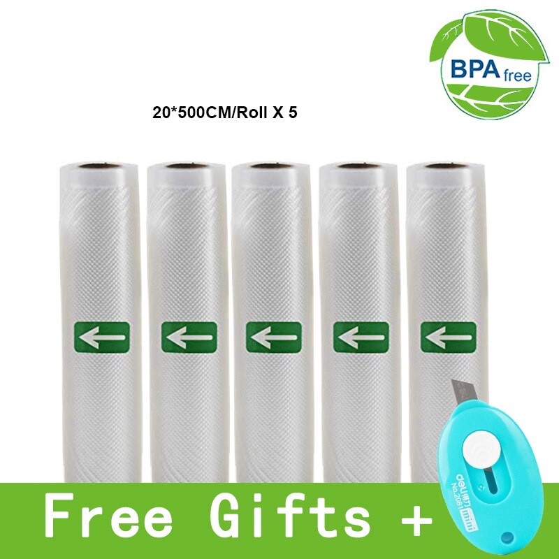 Vacuum bags for food Vacuum Sealer Storage Bags 12/15/20/25/28cm*500cm For Vacuum packing Sealer 5 Rolls/Lot: 20X500CM 5 Rolls