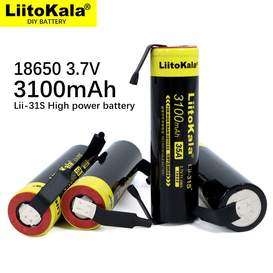 1-30PCS LiitoKala Lii-31S 18650 Battery 3.7V/4.2V Li-ion 3100mA 35A Power Battery For High Drain Devices+DIY Nickel