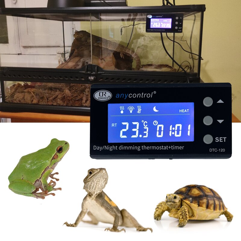 Termostato Digital LCD para reptiles, controlador de temperatura para animales anfibios, día/noche, con temporizador, para terrario